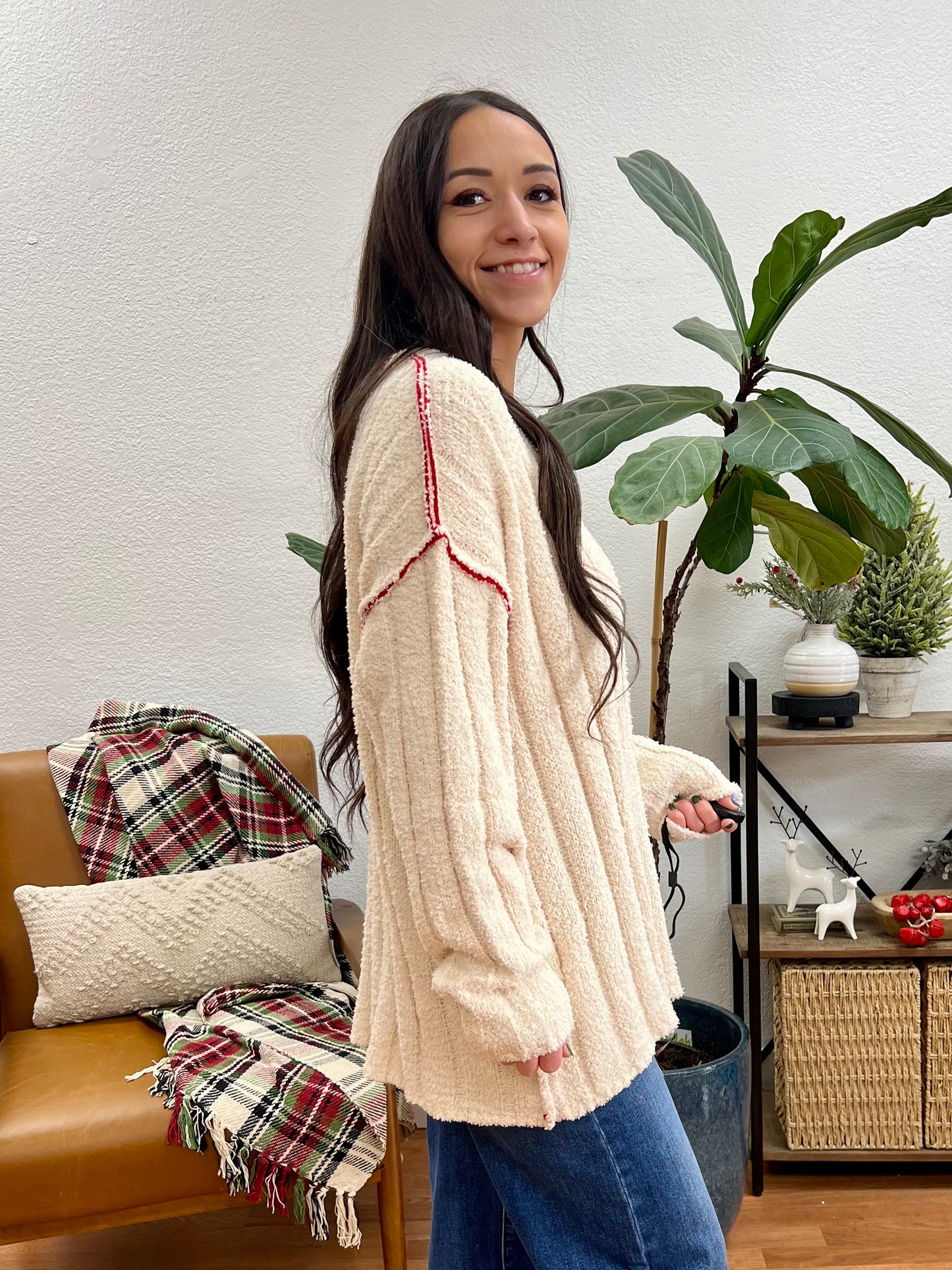 Cream Ribbed Sweater