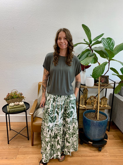 Green Botanical Maxi Skirt