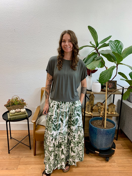 Green Botanical Maxi Skirt