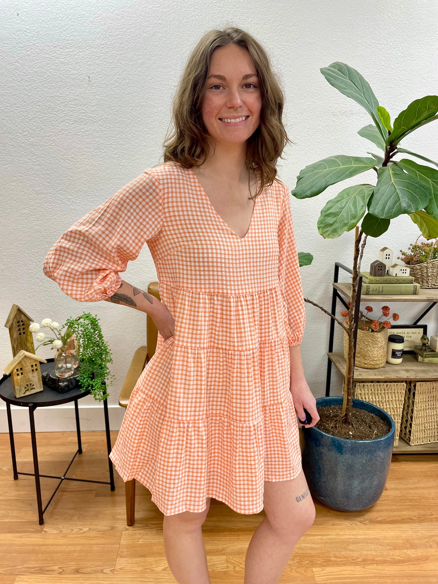 Orange Gingham Babydoll Dress - Terra Cottage