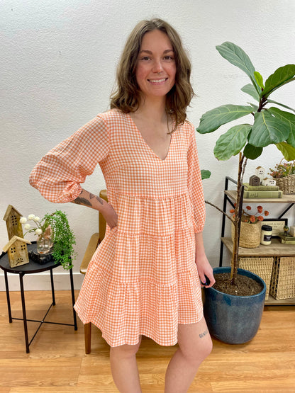 Orange Gingham Babydoll Dress - Terra Cottage