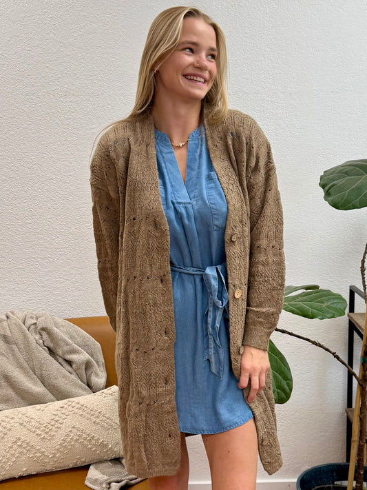 Brown Relaxed Button Up Cardigan