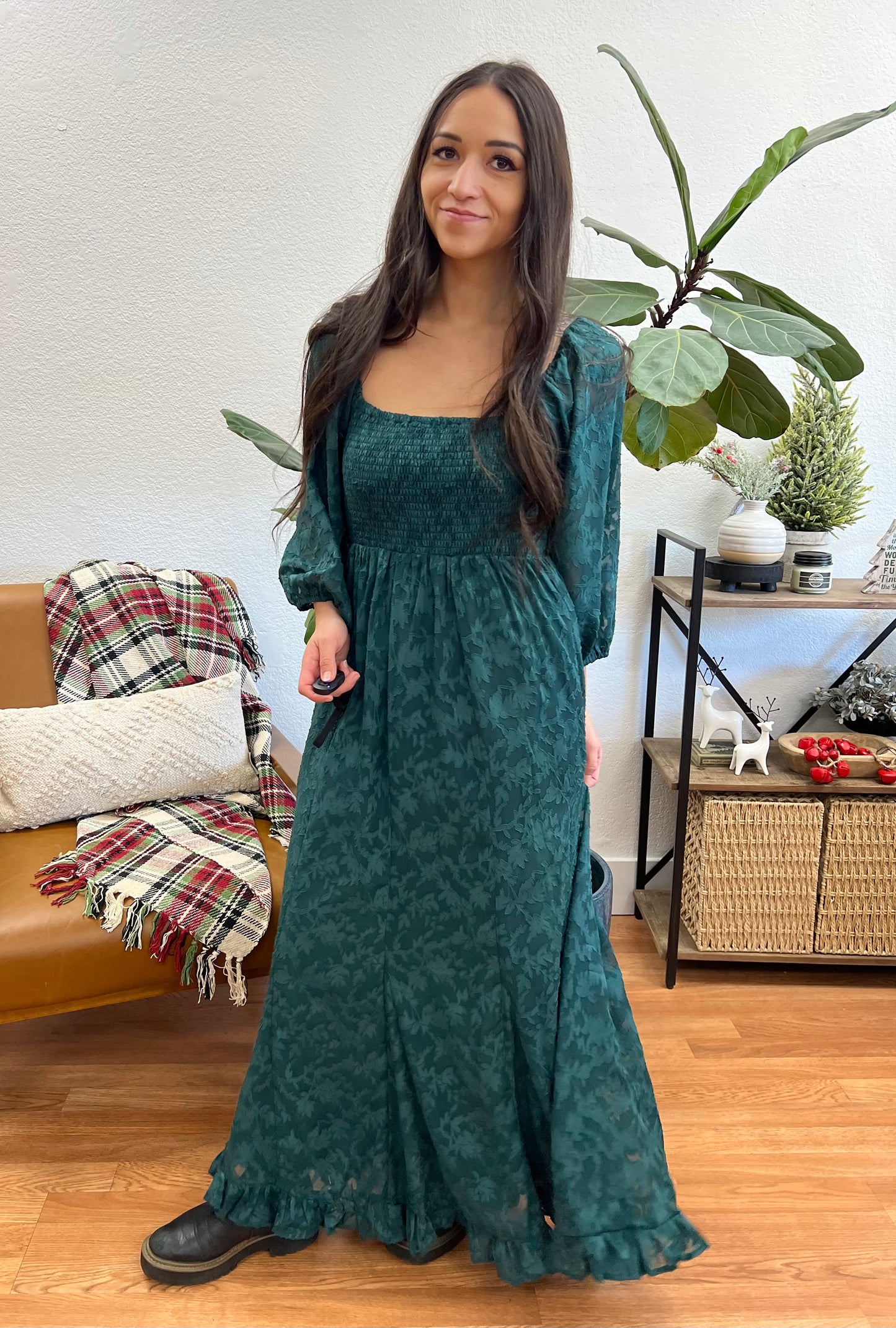 Hunter Green Jacquard Maxi Dress