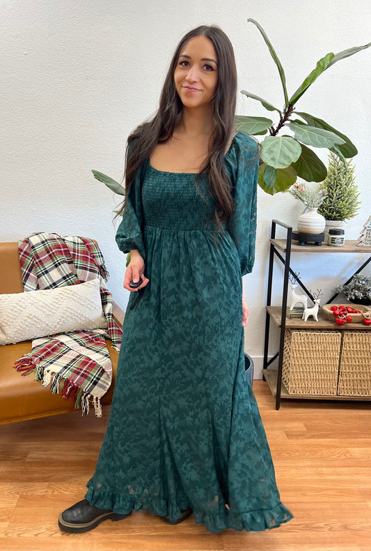 Hunter Green Jacquard Maxi Dress