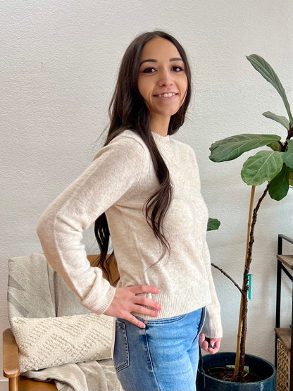 Cream Round Neck Button Down Cardigan