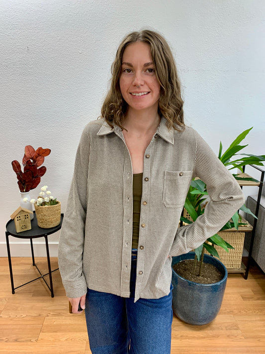 Mocha Collared Stripe Top