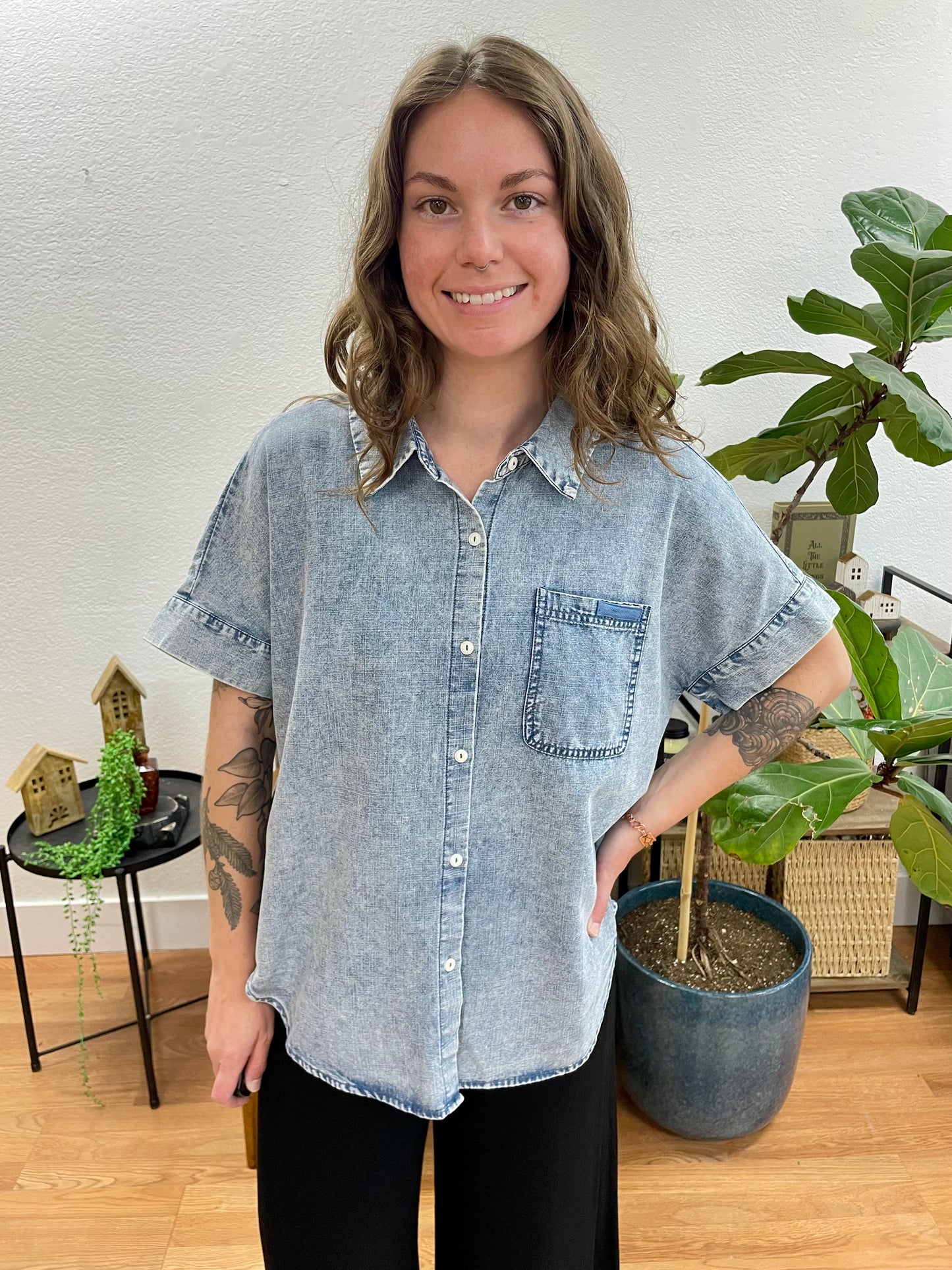Indigo Oversized Chambray Top
