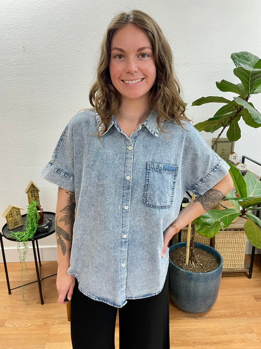 Indigo Oversized Chambray Top