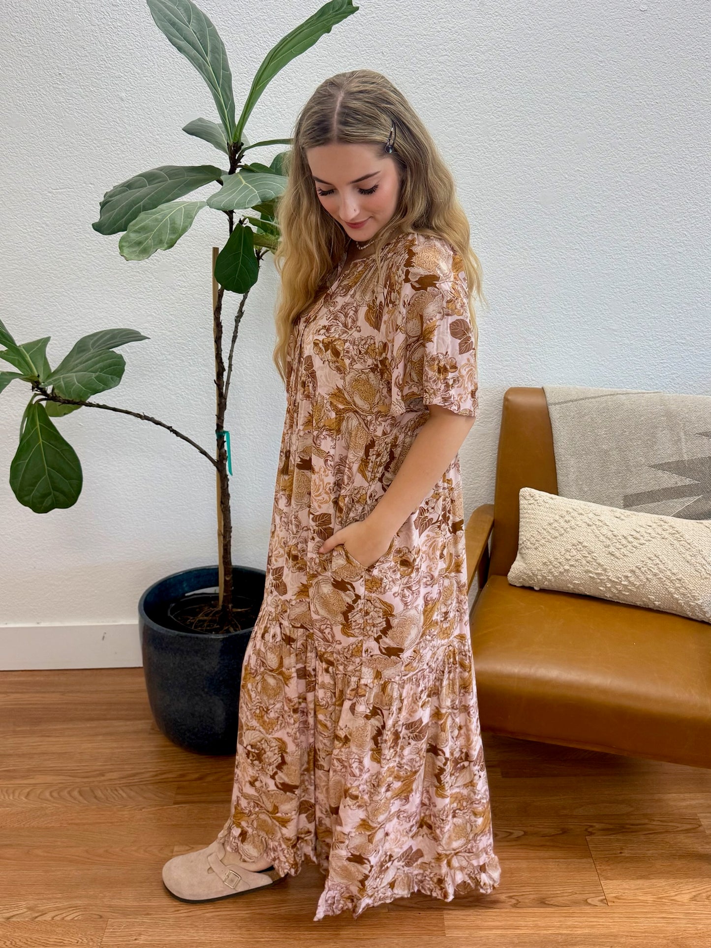 Blush Tiered Floral Maxi Dress