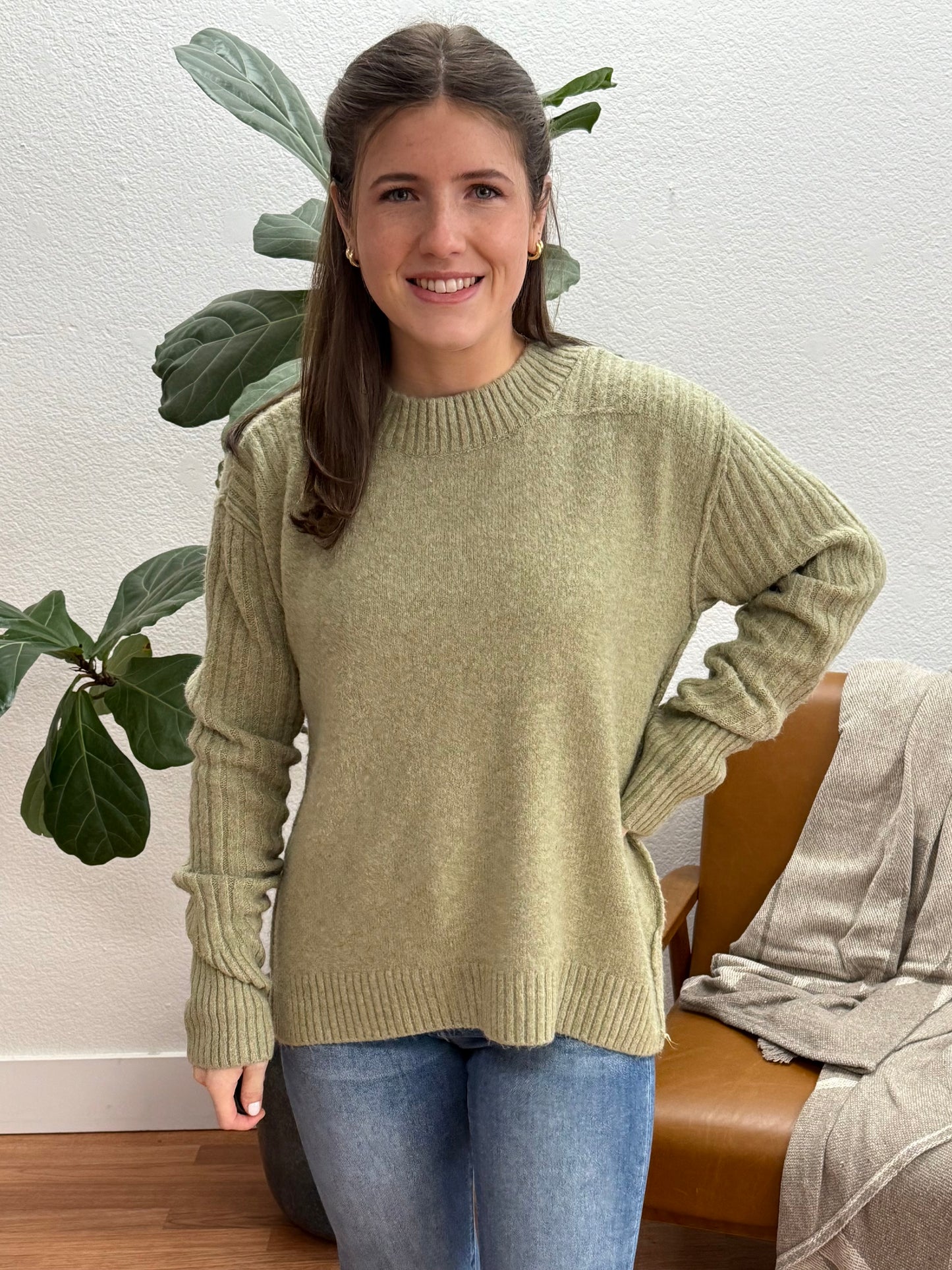 Heather Olive Mock Neck Sweater