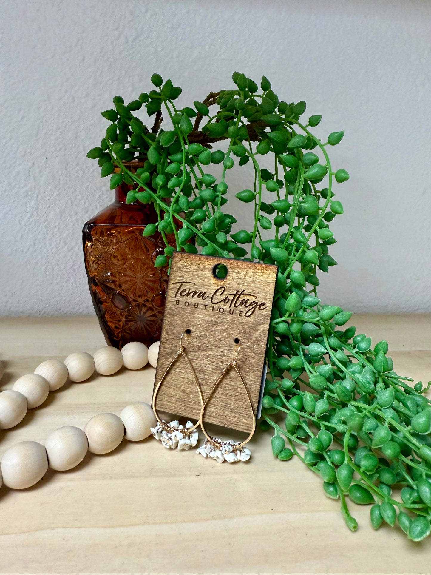 Stone Chip Accent Teardrop Earrings