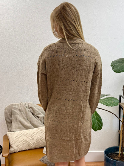 Brown Relaxed Button Up Cardigan