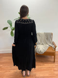 Black Embroidered Waist Midi Dress