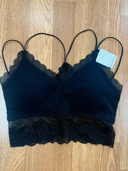 Black Ribbed Lace Bralette
