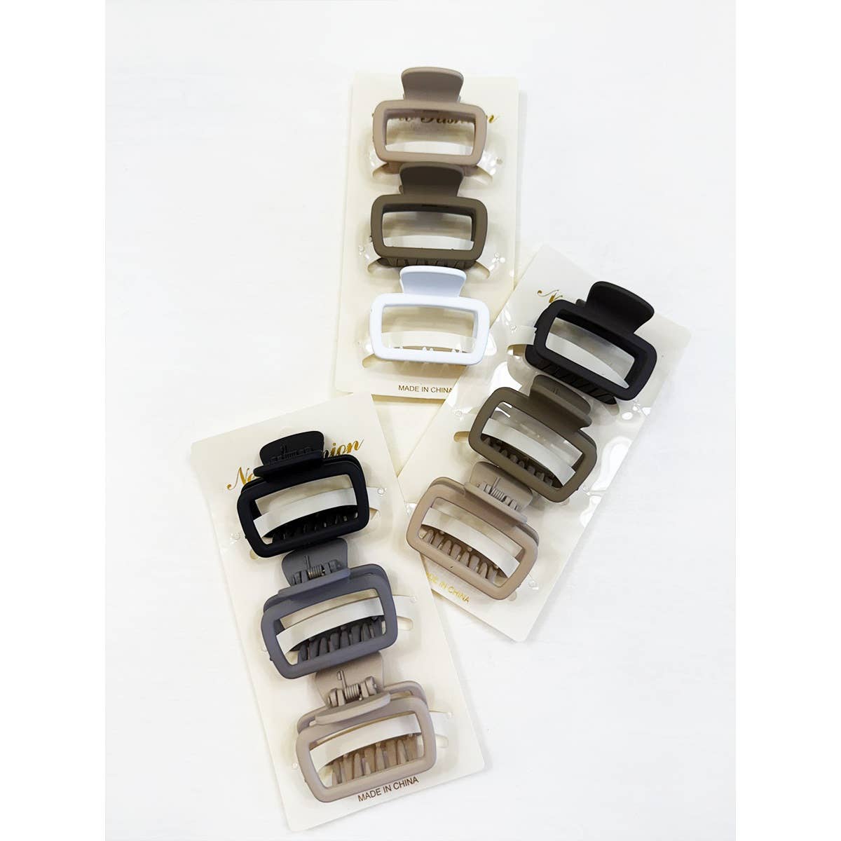 Neutral Color Medium Size  Rectangle Hair Claw Set