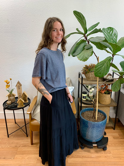 Black Linen Maxi Skirt