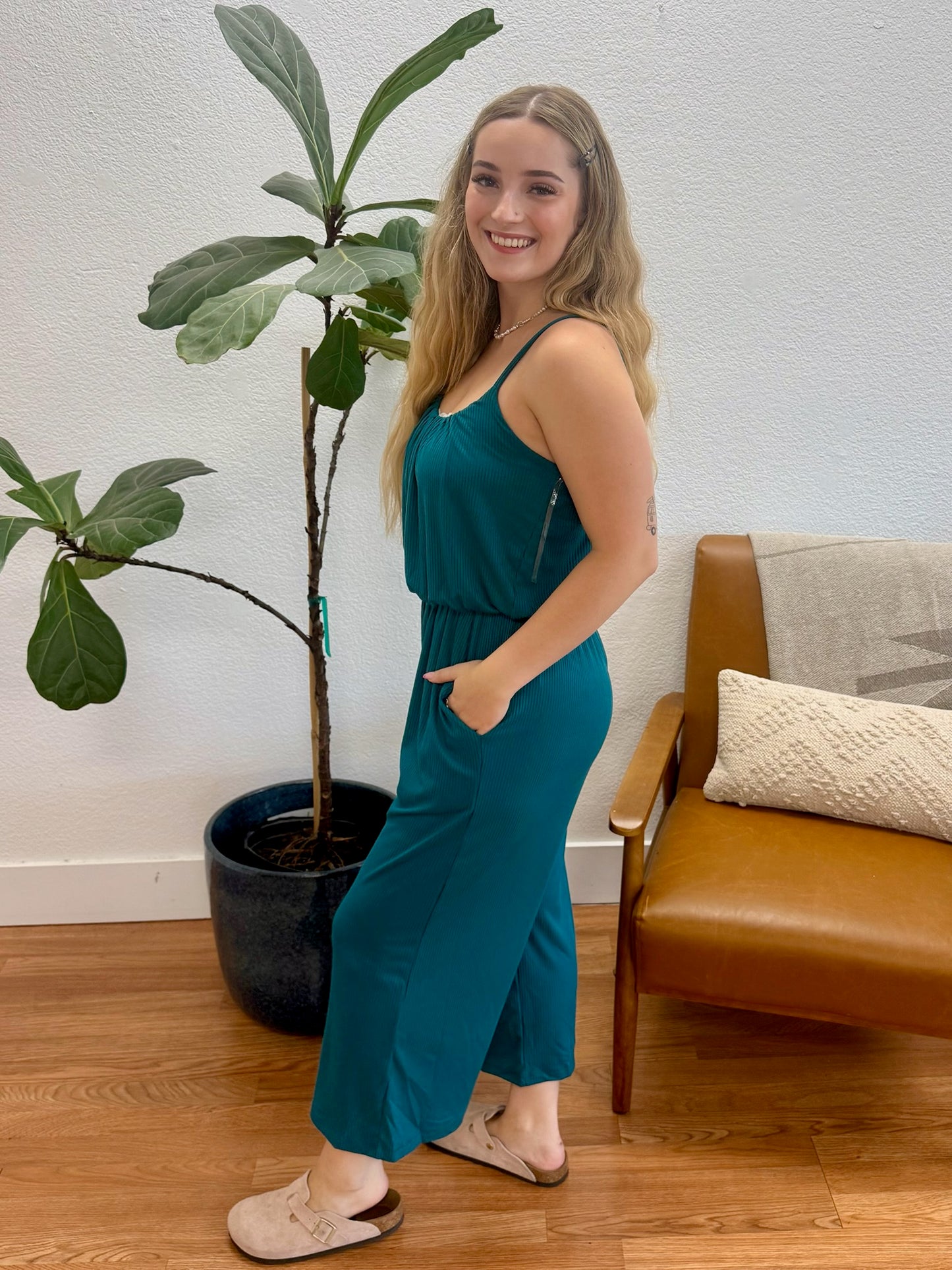 Teal Cropped Jumpsuit