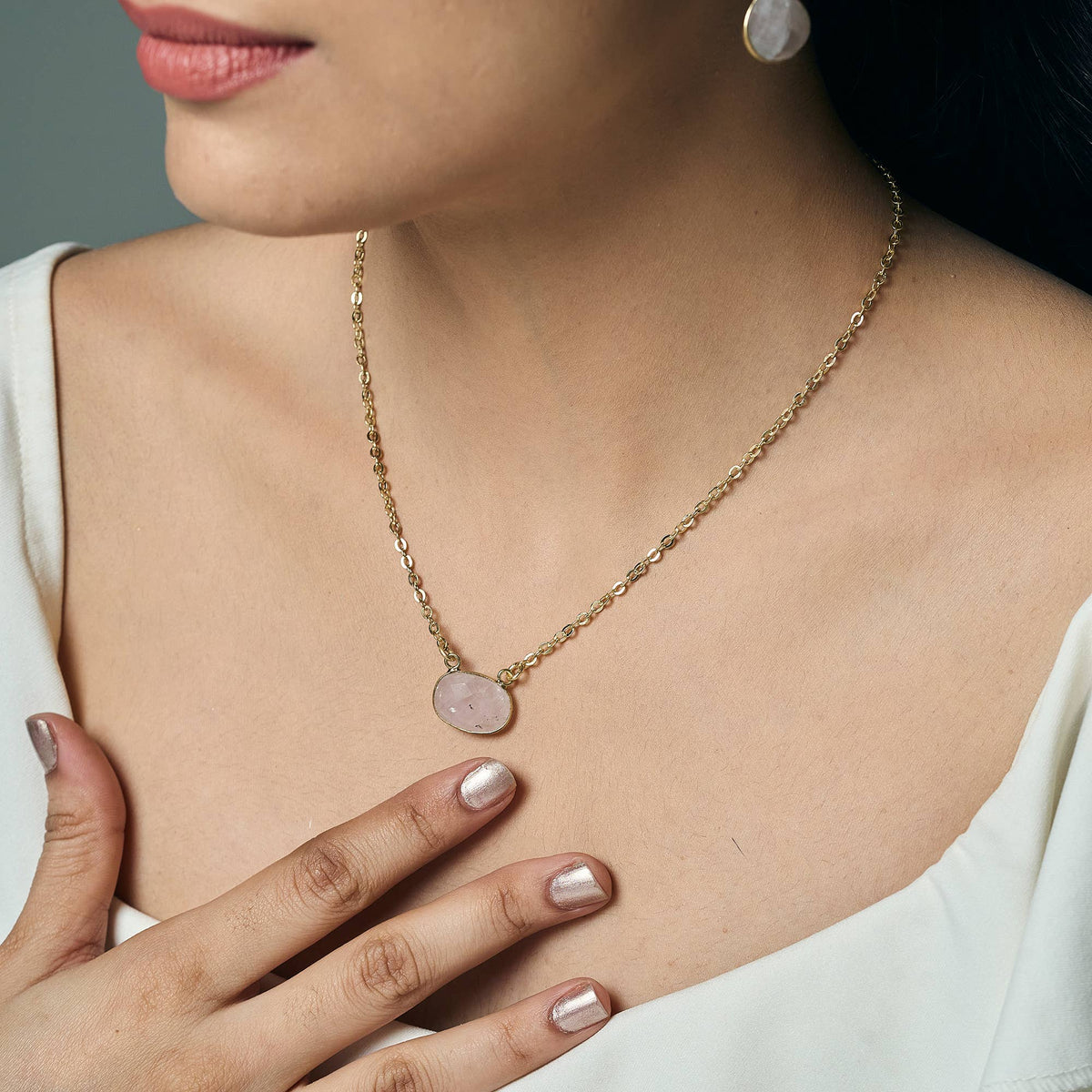 Gold Plated Necklace - Rose Quartz