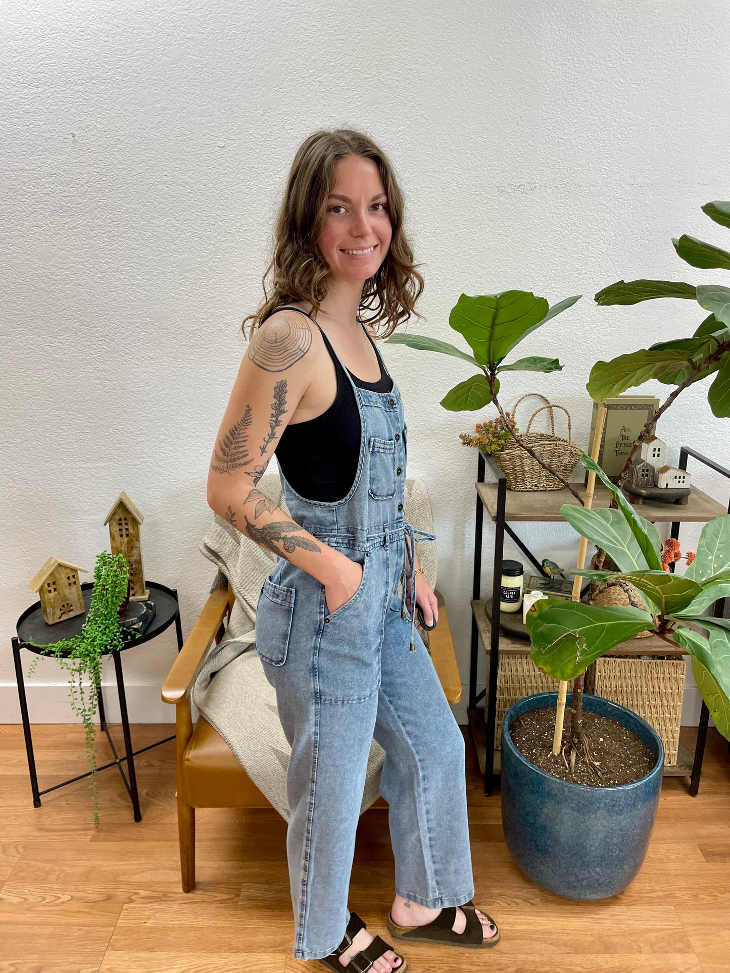 Washed Denim Overalls