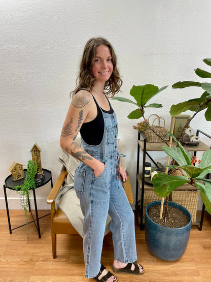 Washed Denim Overalls