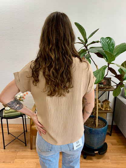 Beige Roll Sleeve Soft Tee