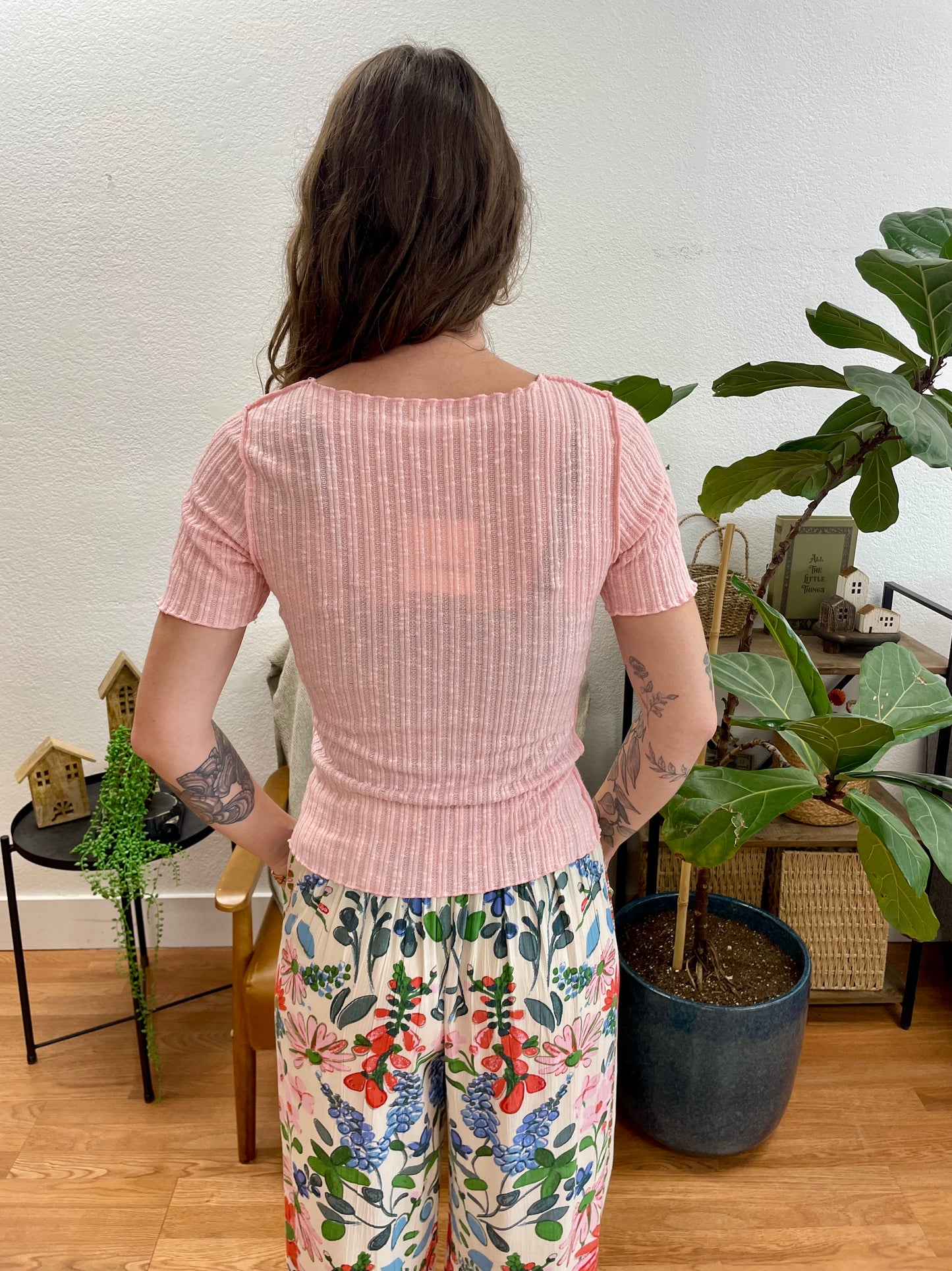 Blush Lettuce Hem Textured Top