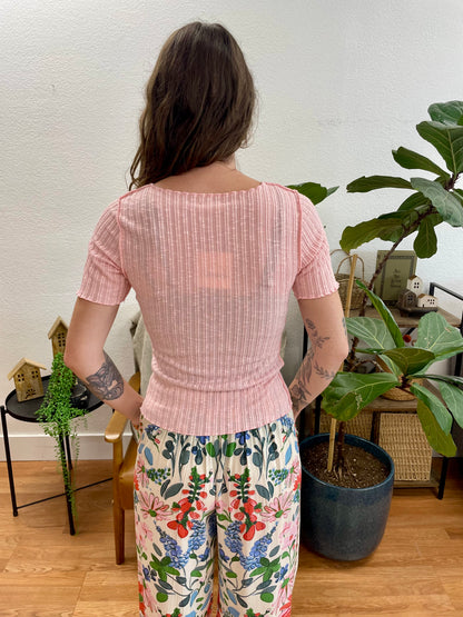 Blush Lettuce Hem Textured Top