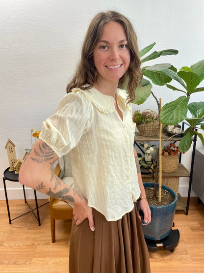 Cream Feminine Button Front Top