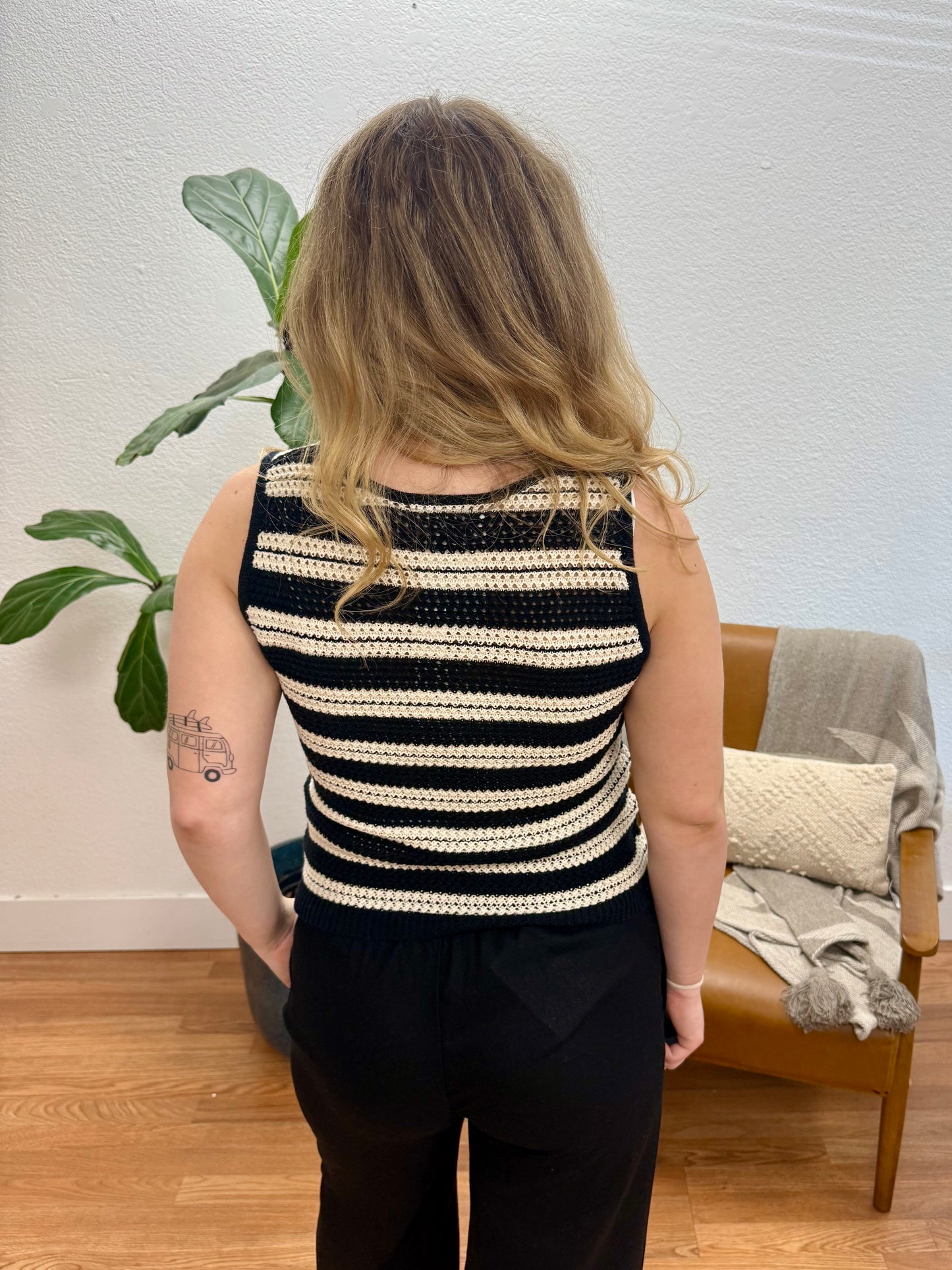 Black Stripe Crochet Tank