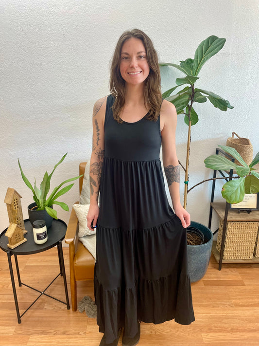 Black Solid Layered Hem Dress - Terra Cottage