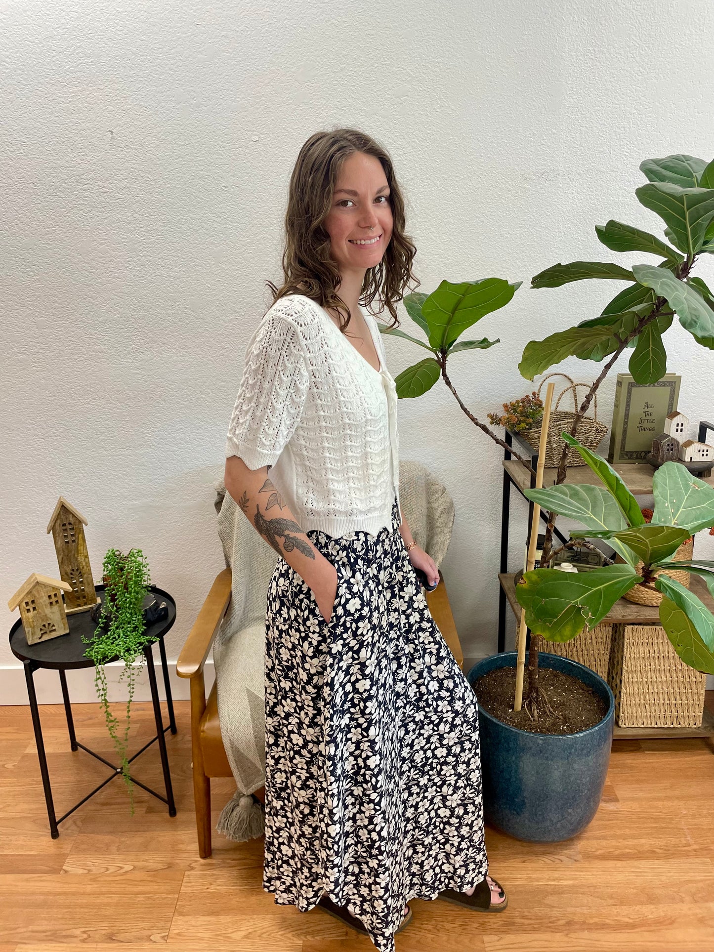 Graphite Floral Smocked Midi Skirt