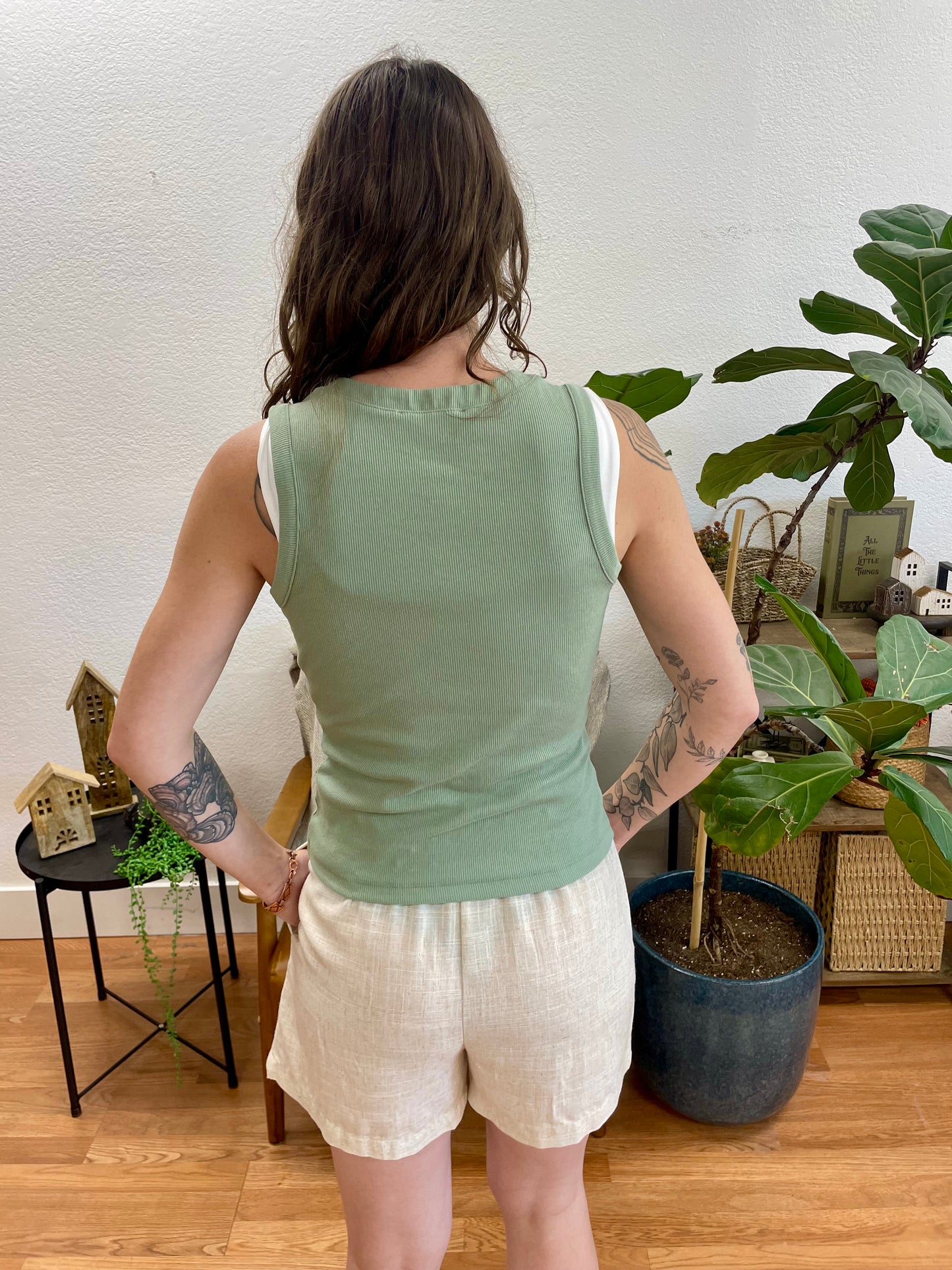 Sage Ribbed Button Up Tank