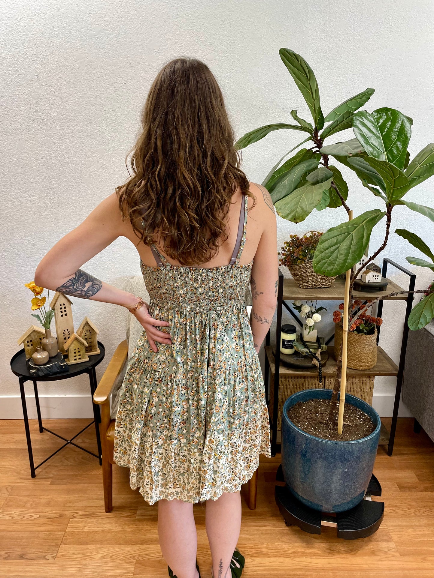 Sage Ditsy Print Sundress