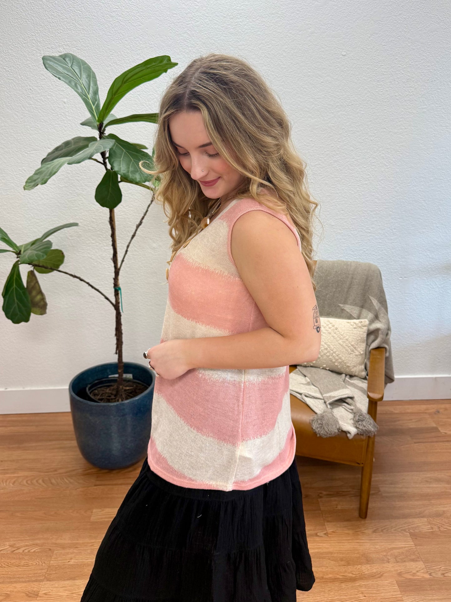 Pink Stripe V-Neck Tank