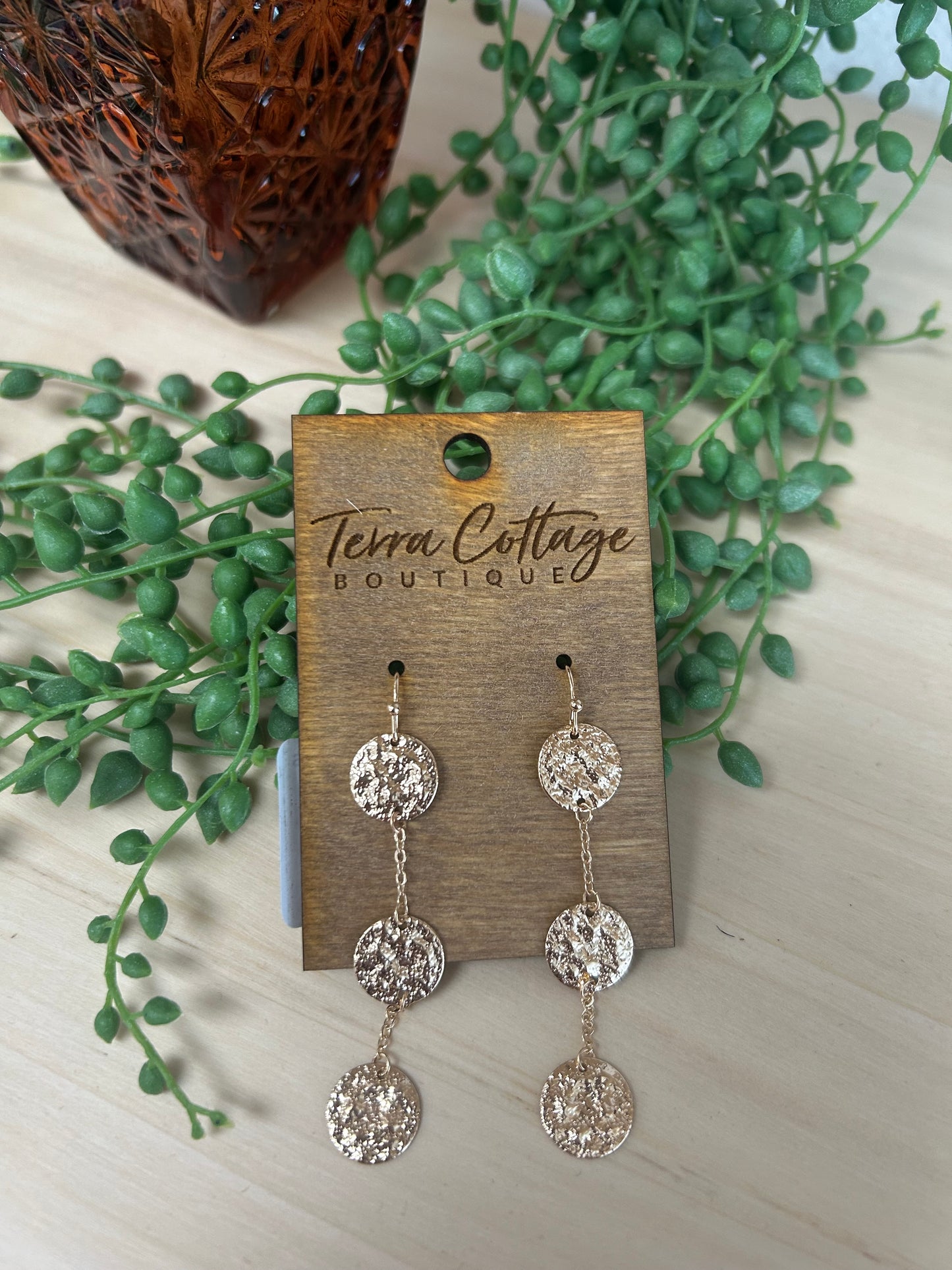 Triple Coin Chain Dangle Earrings