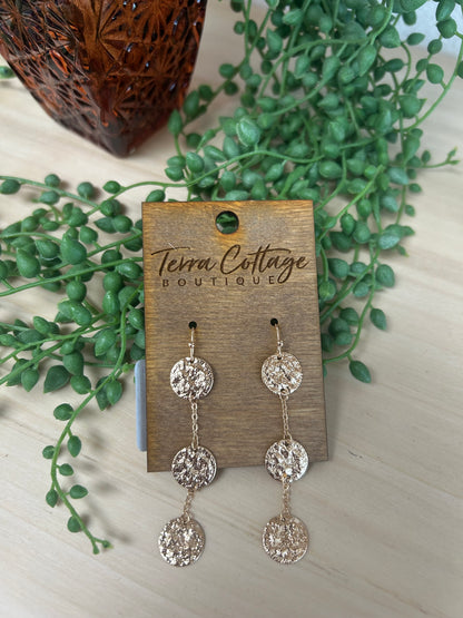 Triple Coin Chain Dangle Earrings