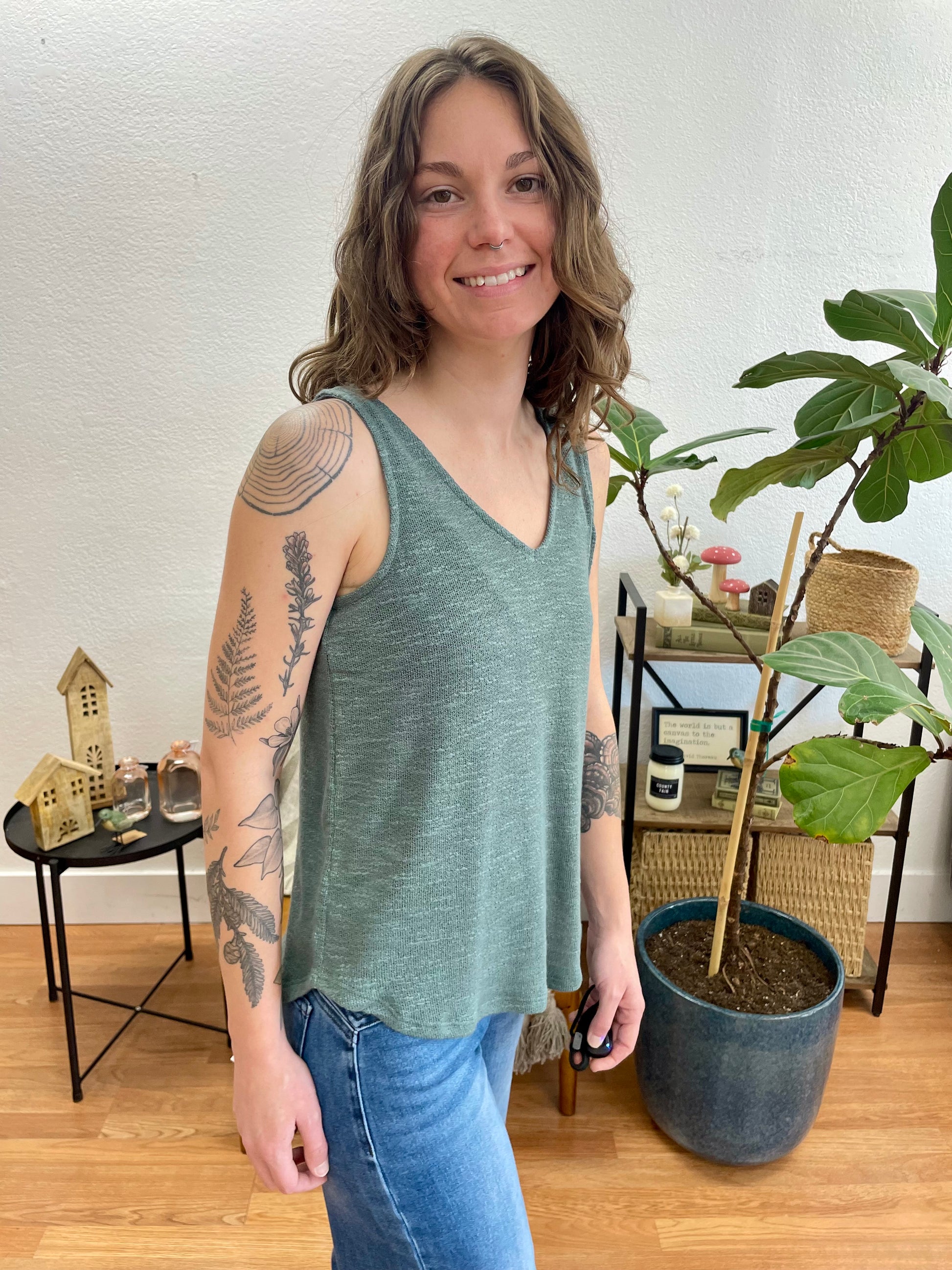 Jade V-Neck Hacci Tank - Terra Cottage