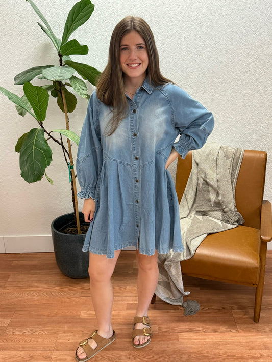 Light Wash Denim Shirt Dress