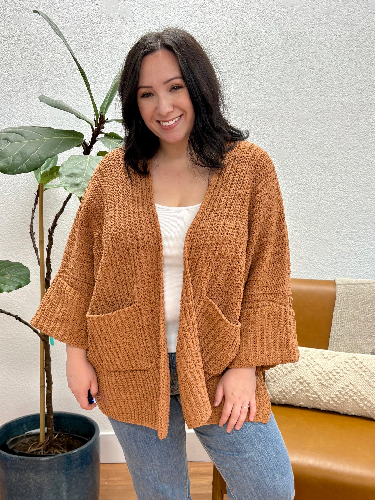 Deep Camel Oversized Cardigan