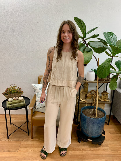 Oatmeal Contrast Stitch Pants