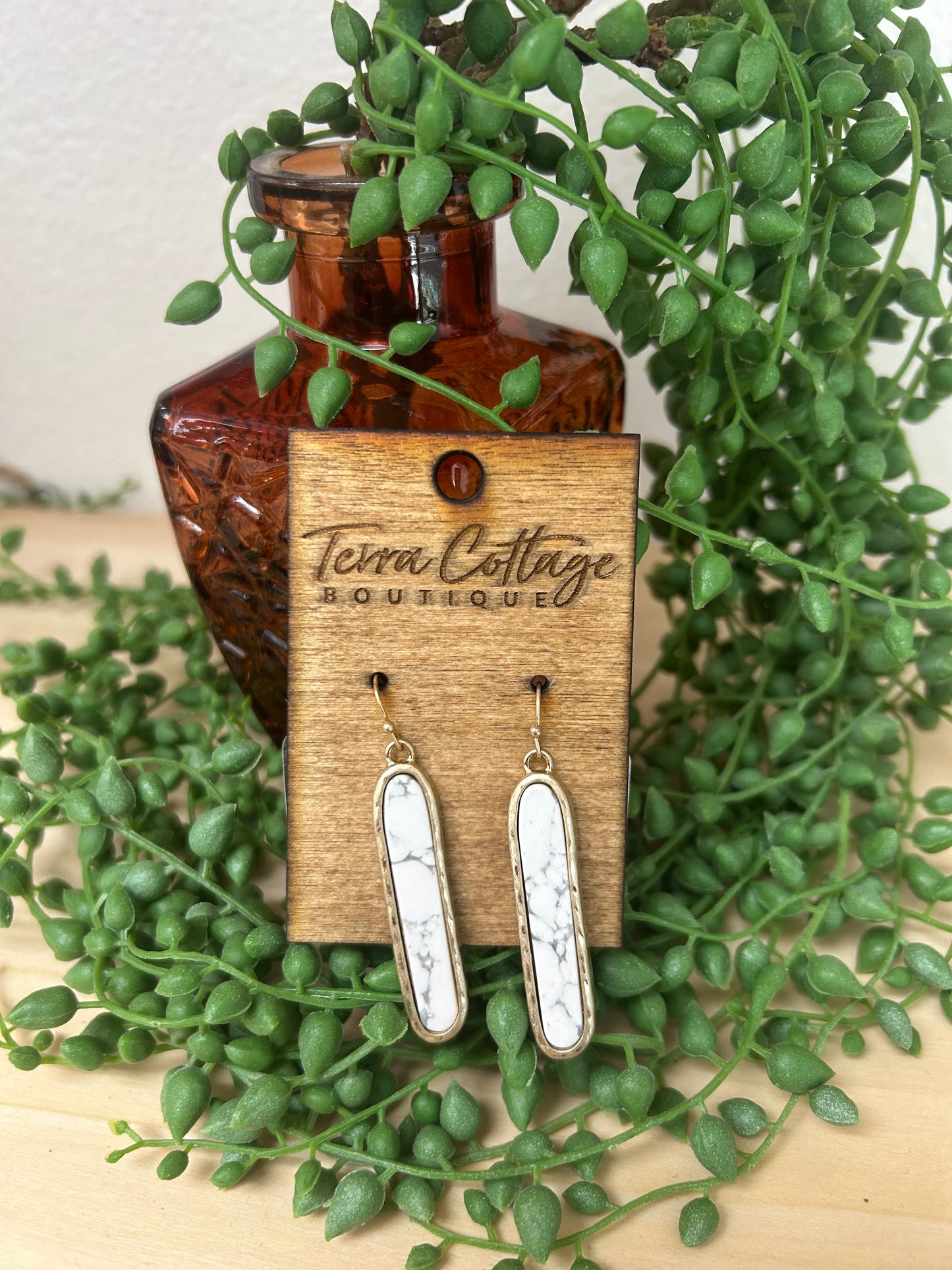 Metal Bar Stone Earrings