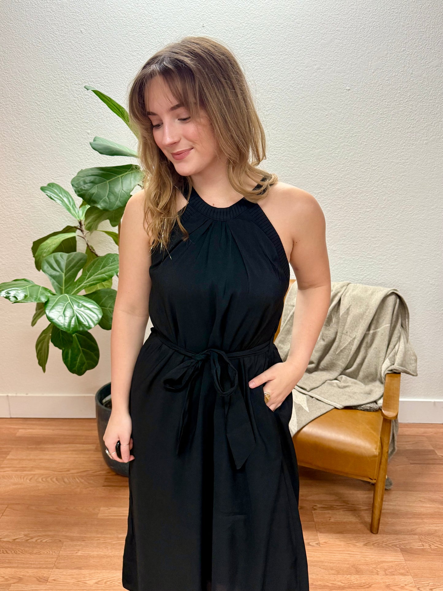 Black Self Tie Maxi Dress