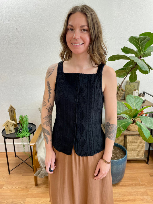 Black Textured Vest Top