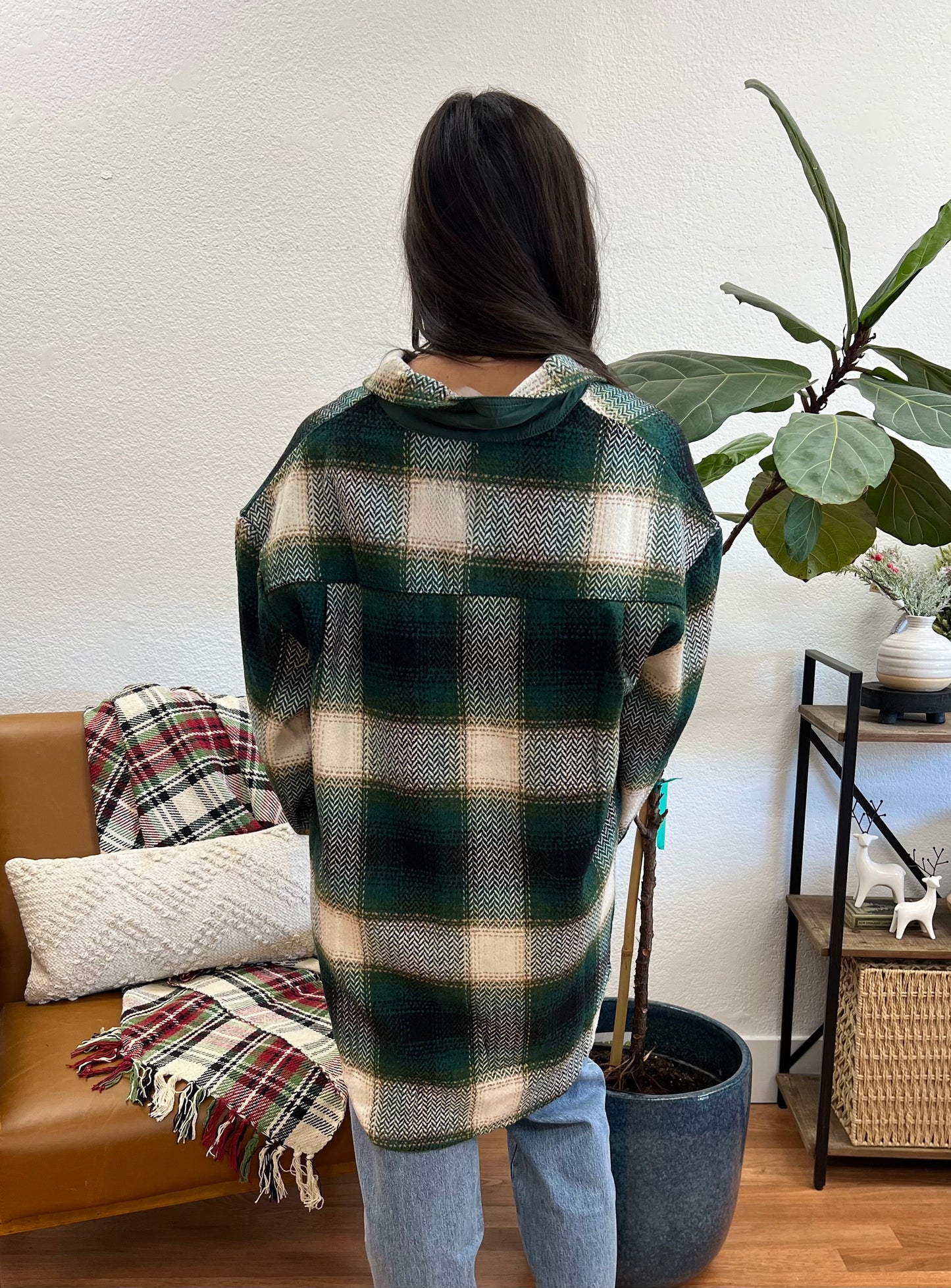 Green Relaxed Plaid Shacket