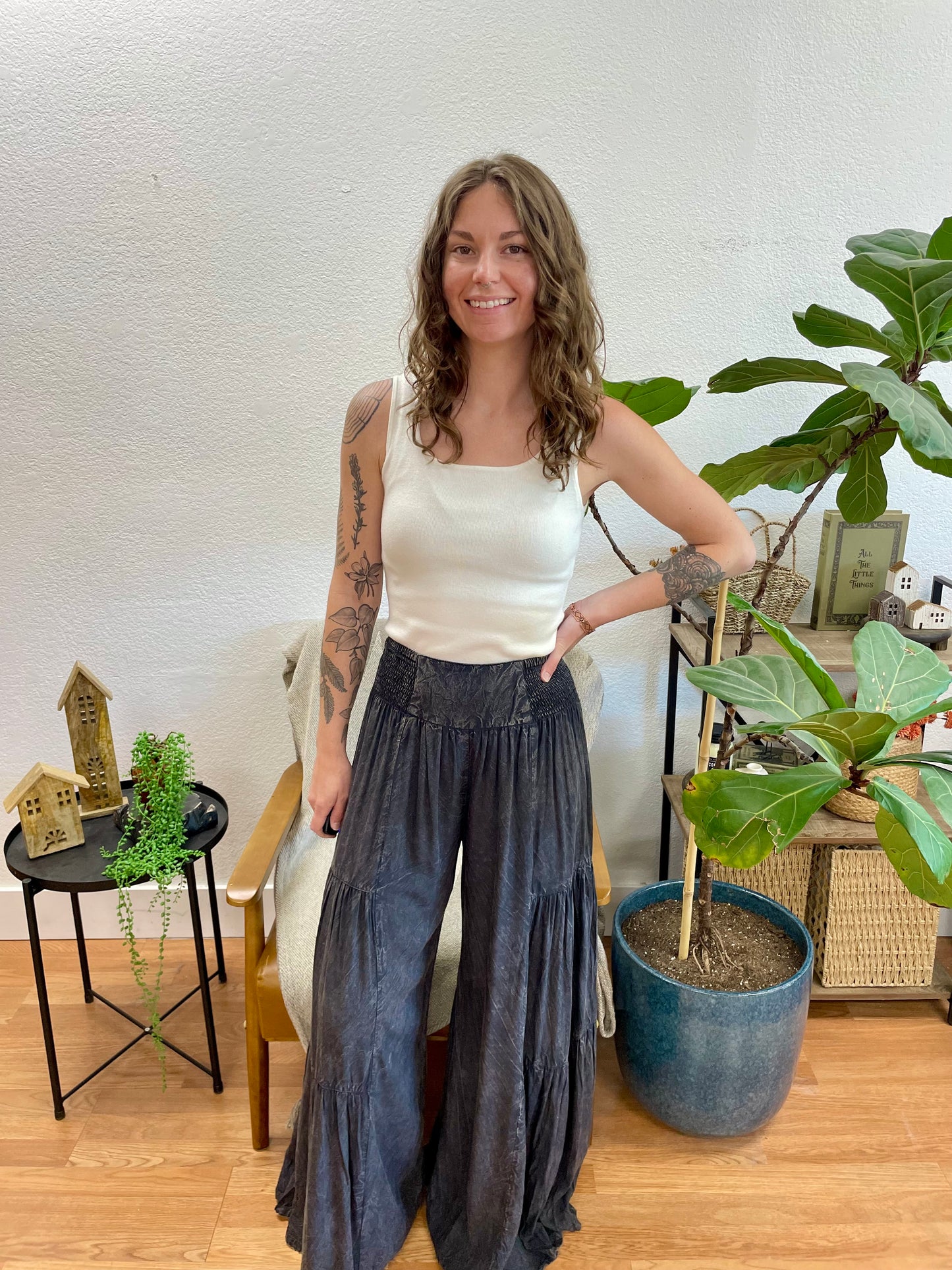Black Washed Wide Leg Pants