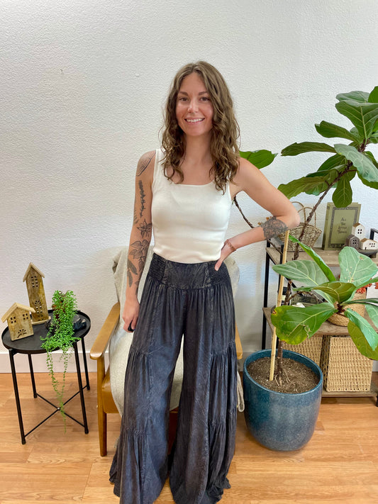 Black Washed Wide Leg Pants