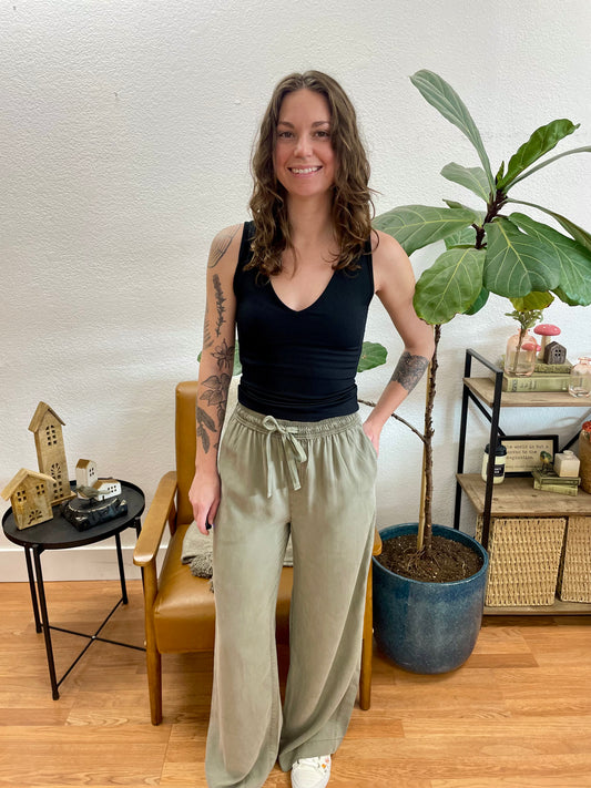 Sage Tencel Wide Leg Pants - Terra Cottage