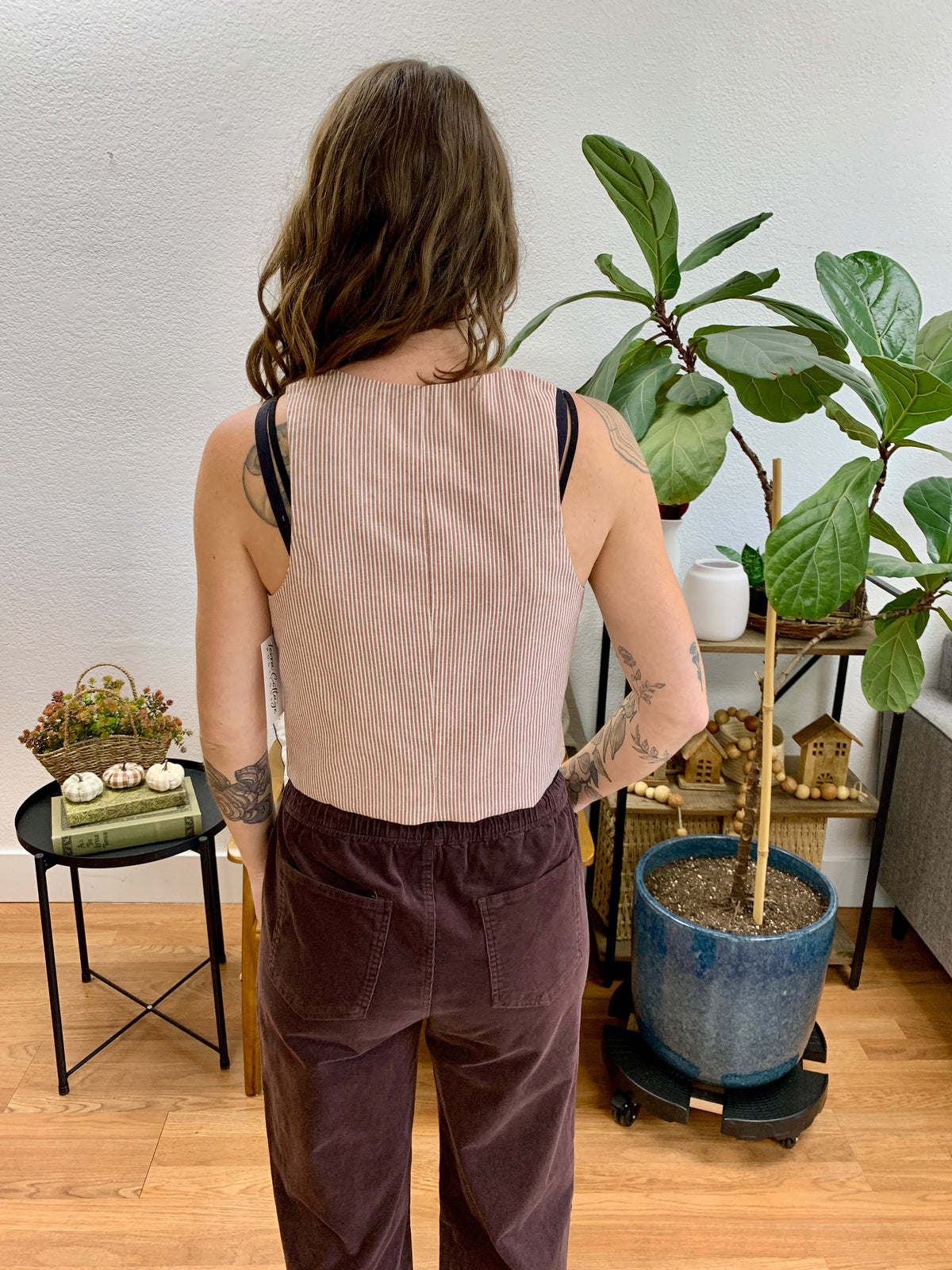 Brick Cotton Pinstriped Vest