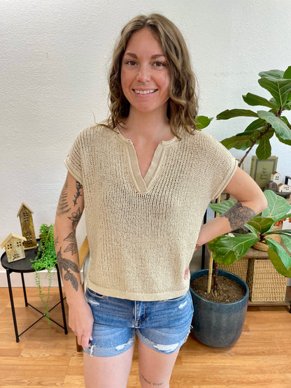 Split Neck Knit Top