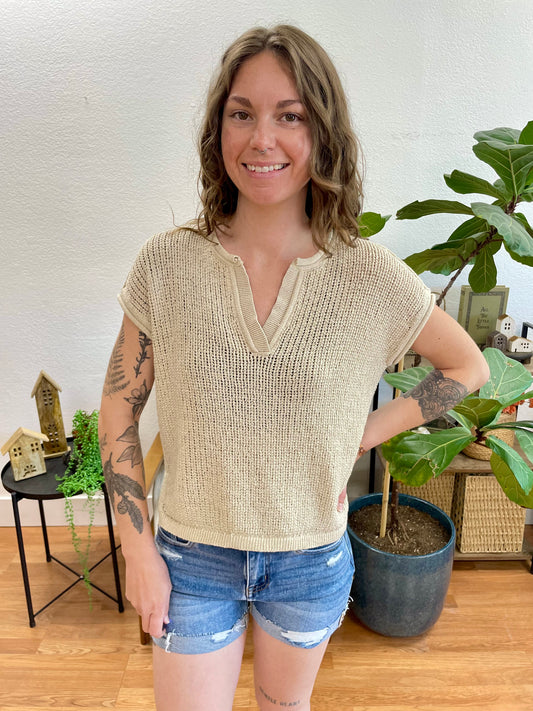Split Neck Knit Top